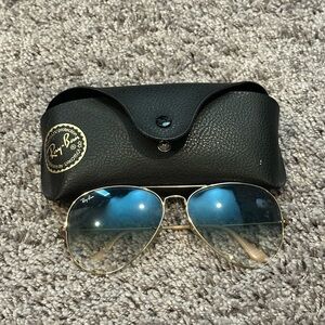 Ray-Ban Gold Aviator Sunglasses with Blue Lenses